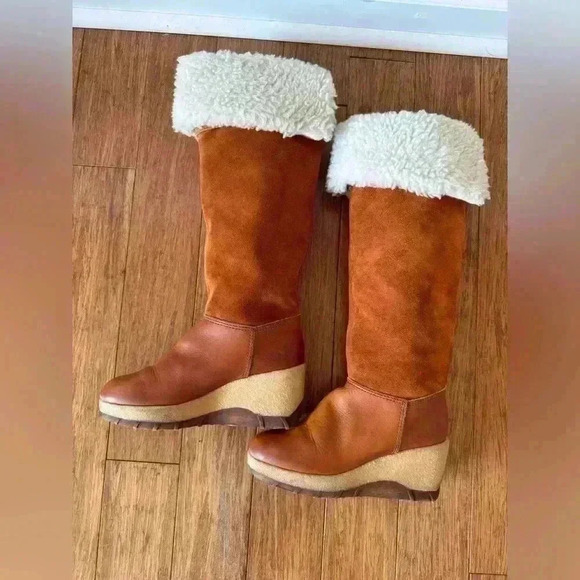 Vintage Rosita Shearling Suede Leather High Wedge Boots Women’s Size 6.5 M - Picture 1 of 11